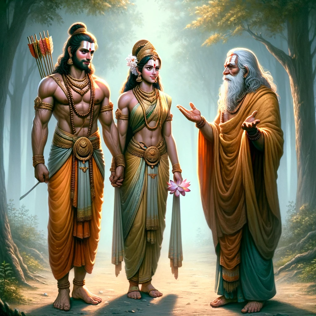 Rama, Lakshmana and Sita Take Leave of Sutikshna